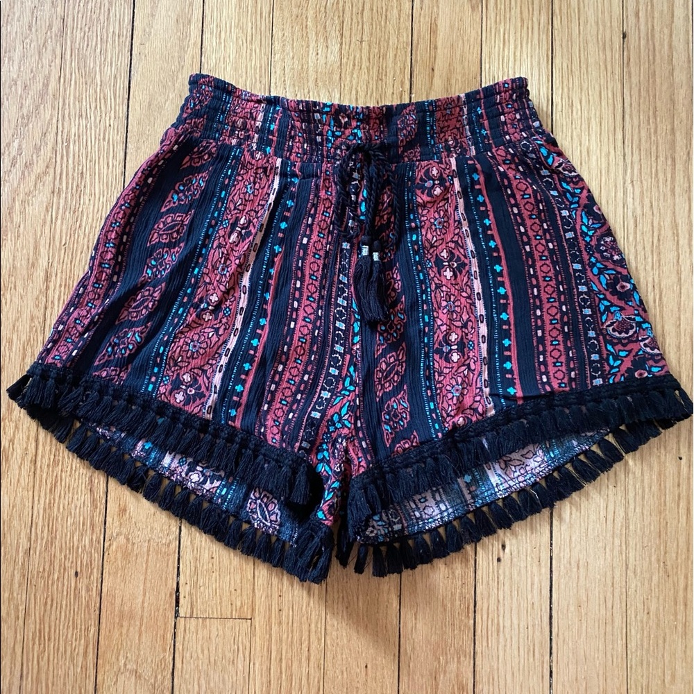 Patterned Fringe Shorts